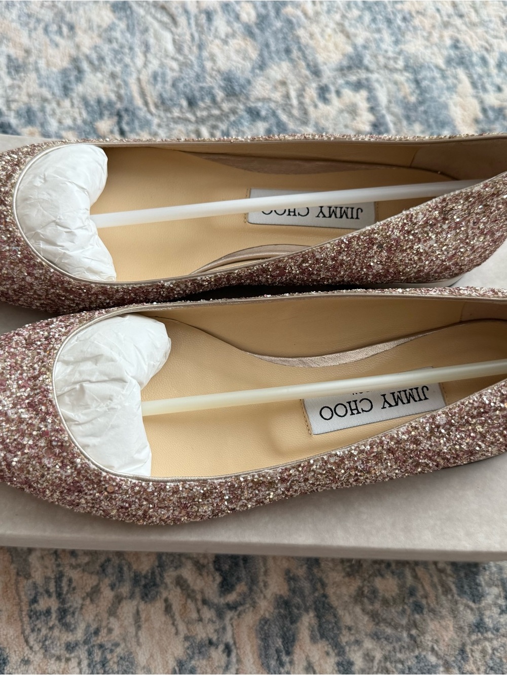 Jimmy Choo Rose Gold Glitter Ballet Flats - Picture 2 of 4